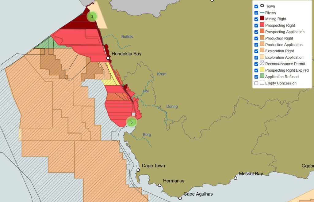 Map of status of all known mineral extraction activities in the region