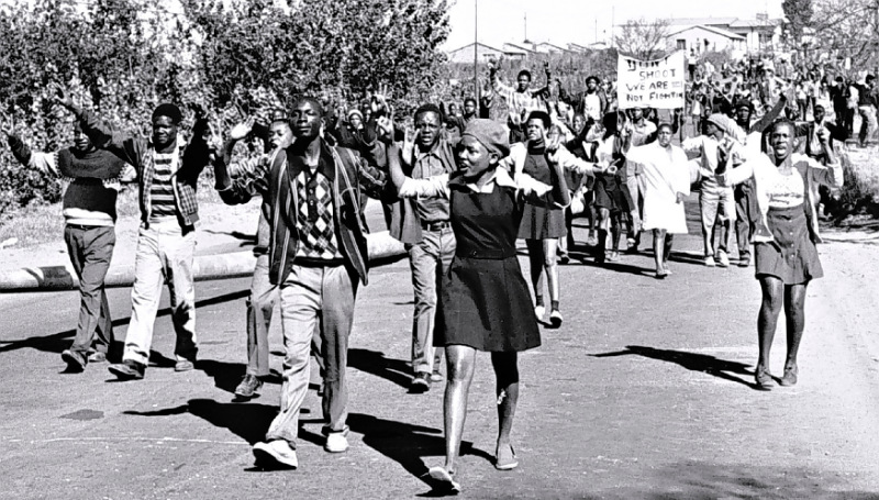 Youth protesting during the 1976 Soweto Uprising